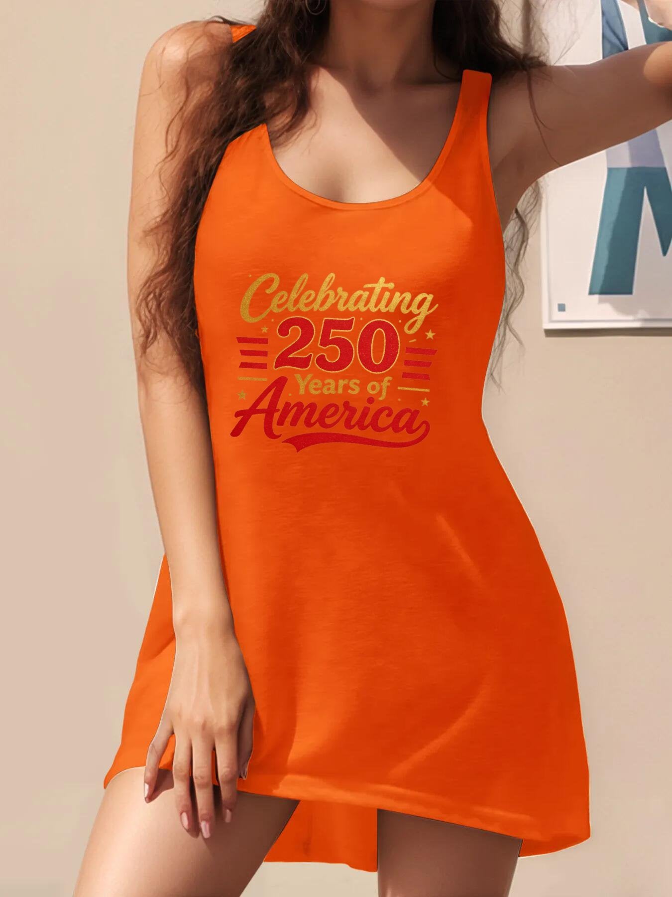 Women's Graphic Tank Dress, USA 250th. Graphic Customize Sleeveless Casual Summer Dress