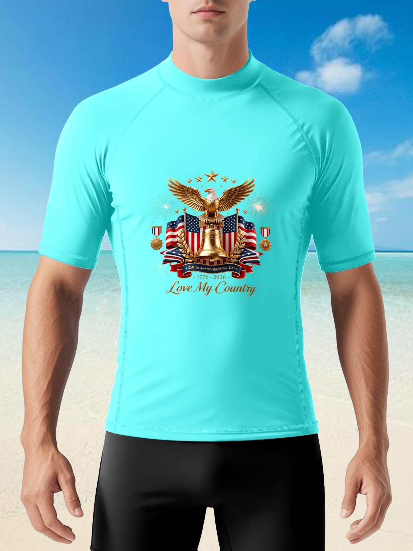 Retro Surf Graphic Suit, USA 250th. "Love My Country" Graphic Comfortable Water Sport Outfit as Gift for Men