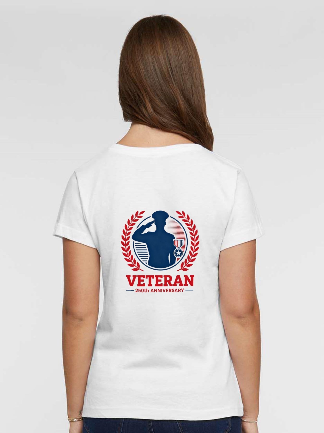 Pure Cotton V-neck Women's USA 250th. Patriotic "Veteran" Graphic T-Shirt, USA Casual Cotton Tee