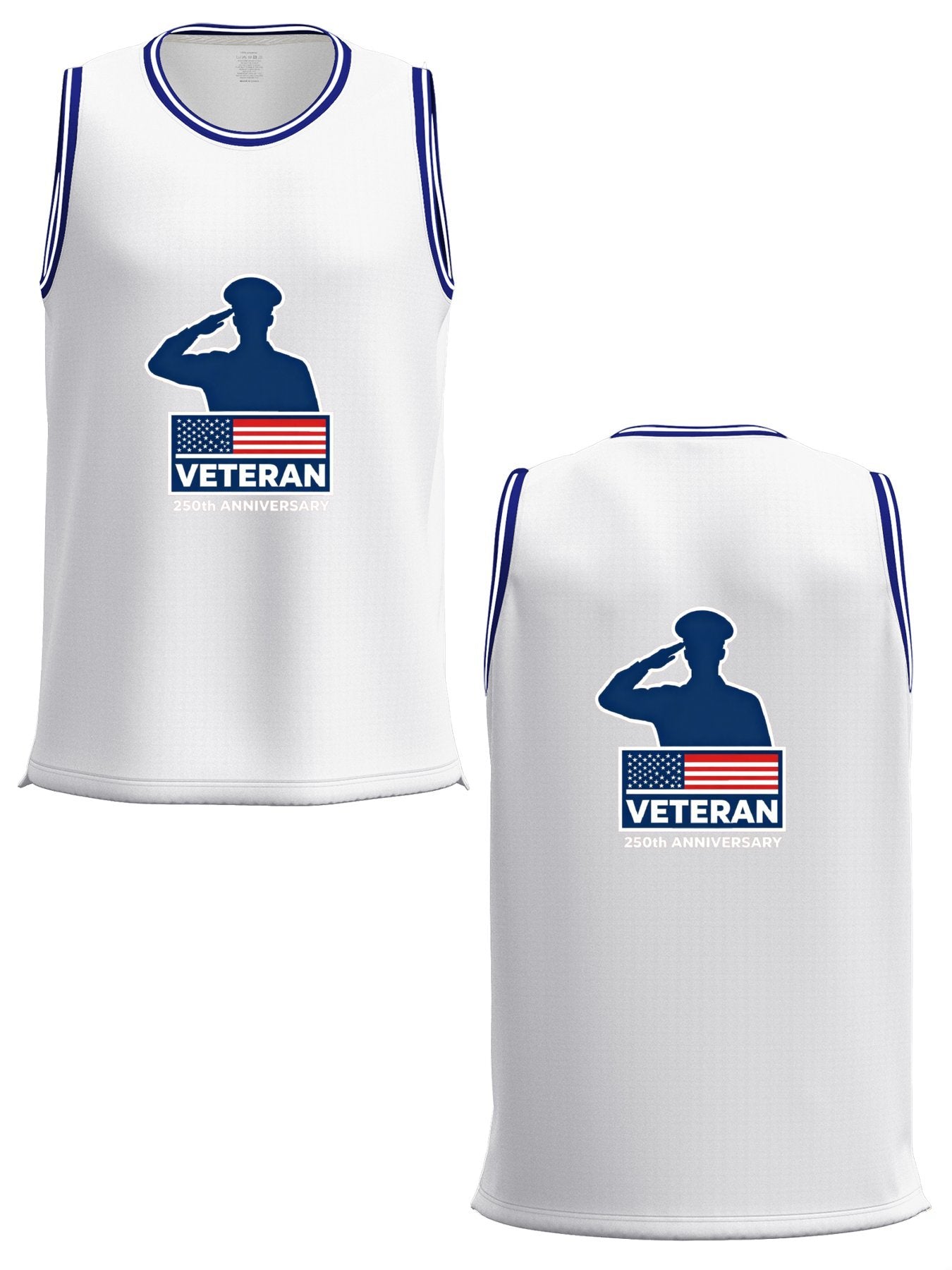 Custom Adult Basketball Jersey Personalized Print Basketball Top, USA 250th. Veteran Graphic