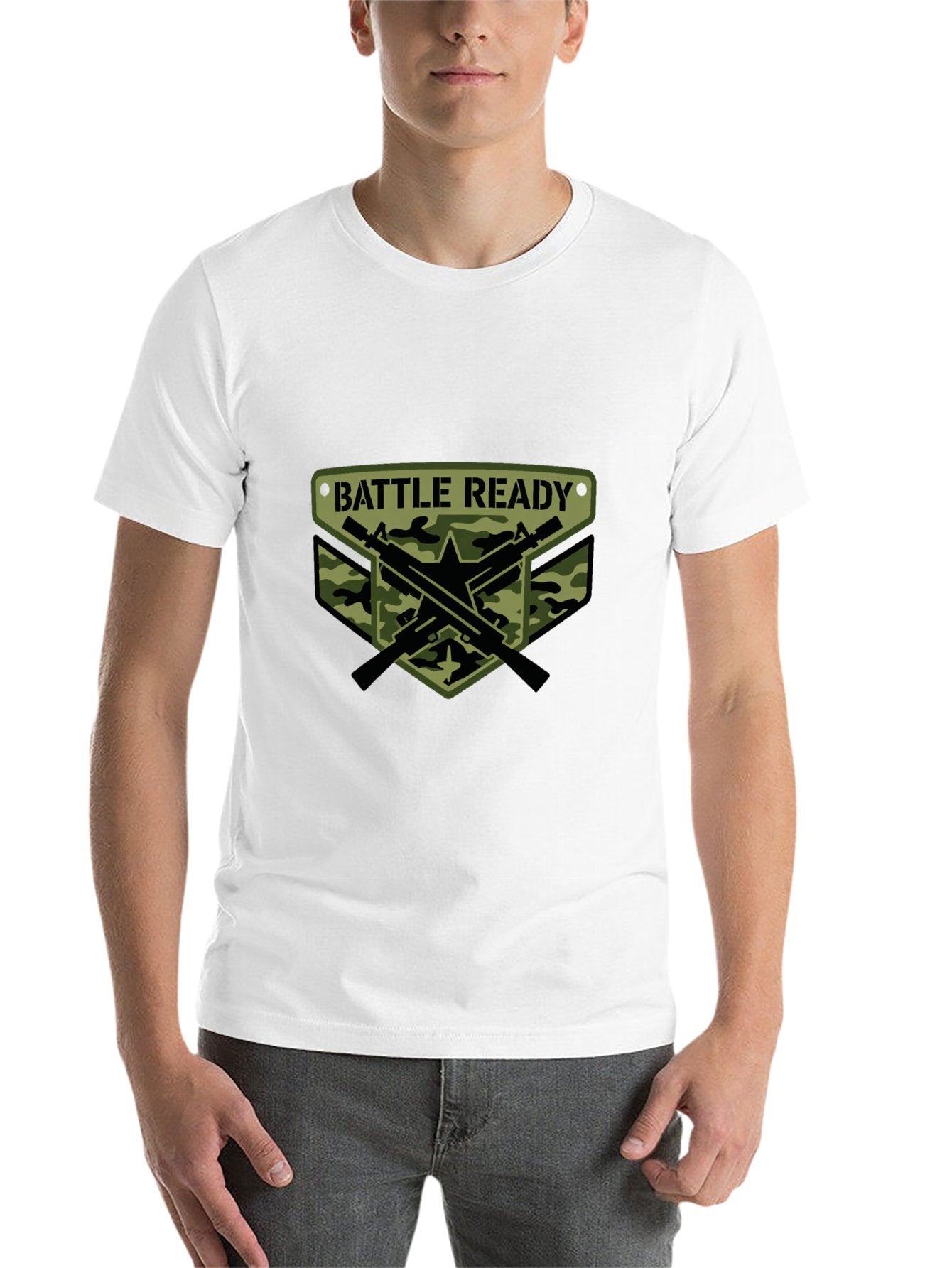 180g Pure Cotton Men's and Women's Patrotic "Battle Ready" Graphic T-Shirt, USA Casual Cotton Tee