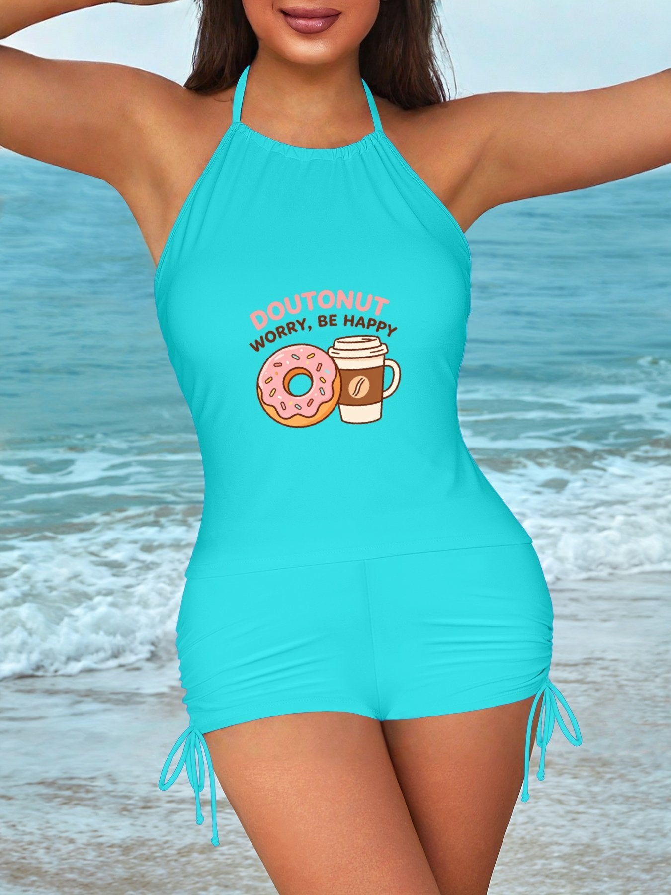 Cute Graphic Swimsuit Set, Women's Two Piece Bathing Suit for Beach & Vacation