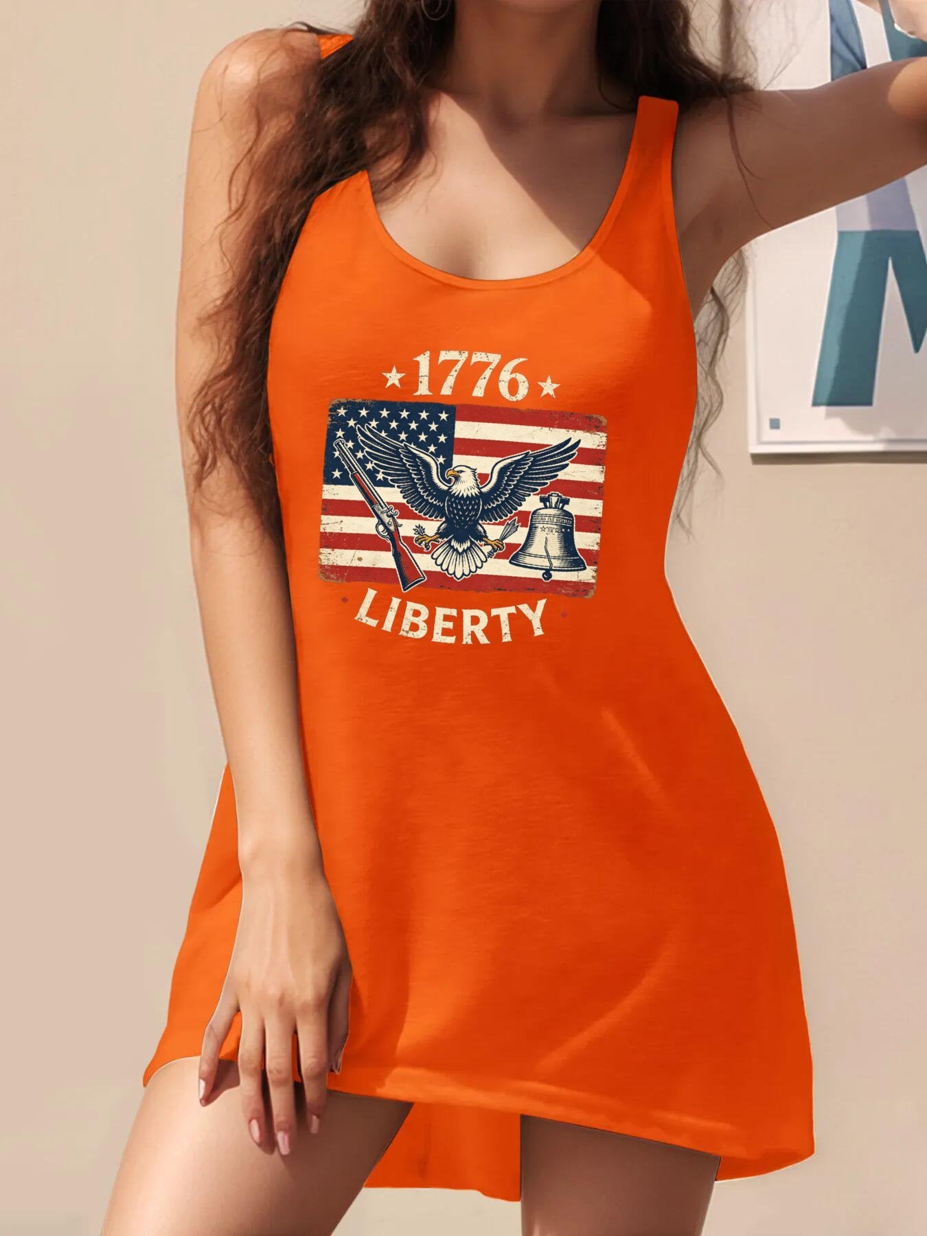Women's Graphic Tank Dress, USA 250th. Graphic Customize Sleeveless Casual Summer Dress
