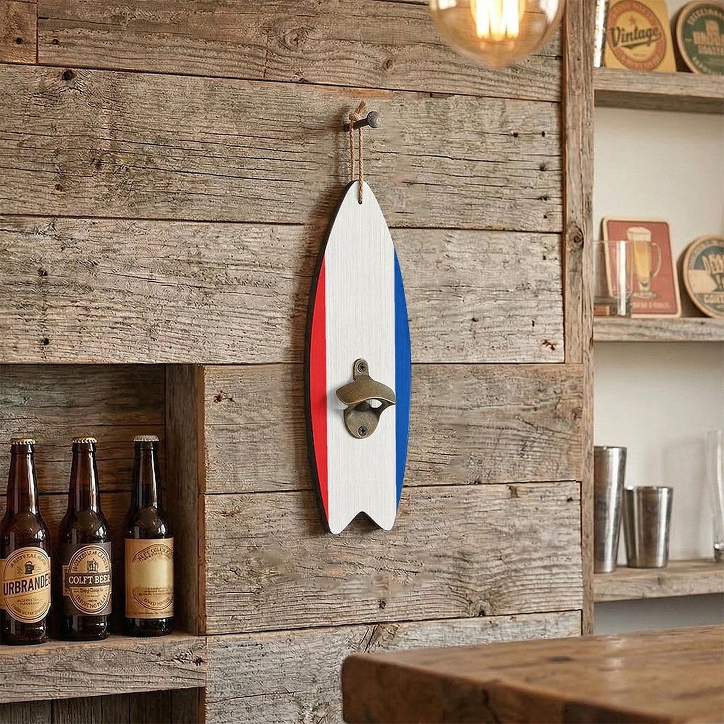 Wooden Surfboard Shaped Corkscrew, Unique Bar & Kitchen Bottle Opener