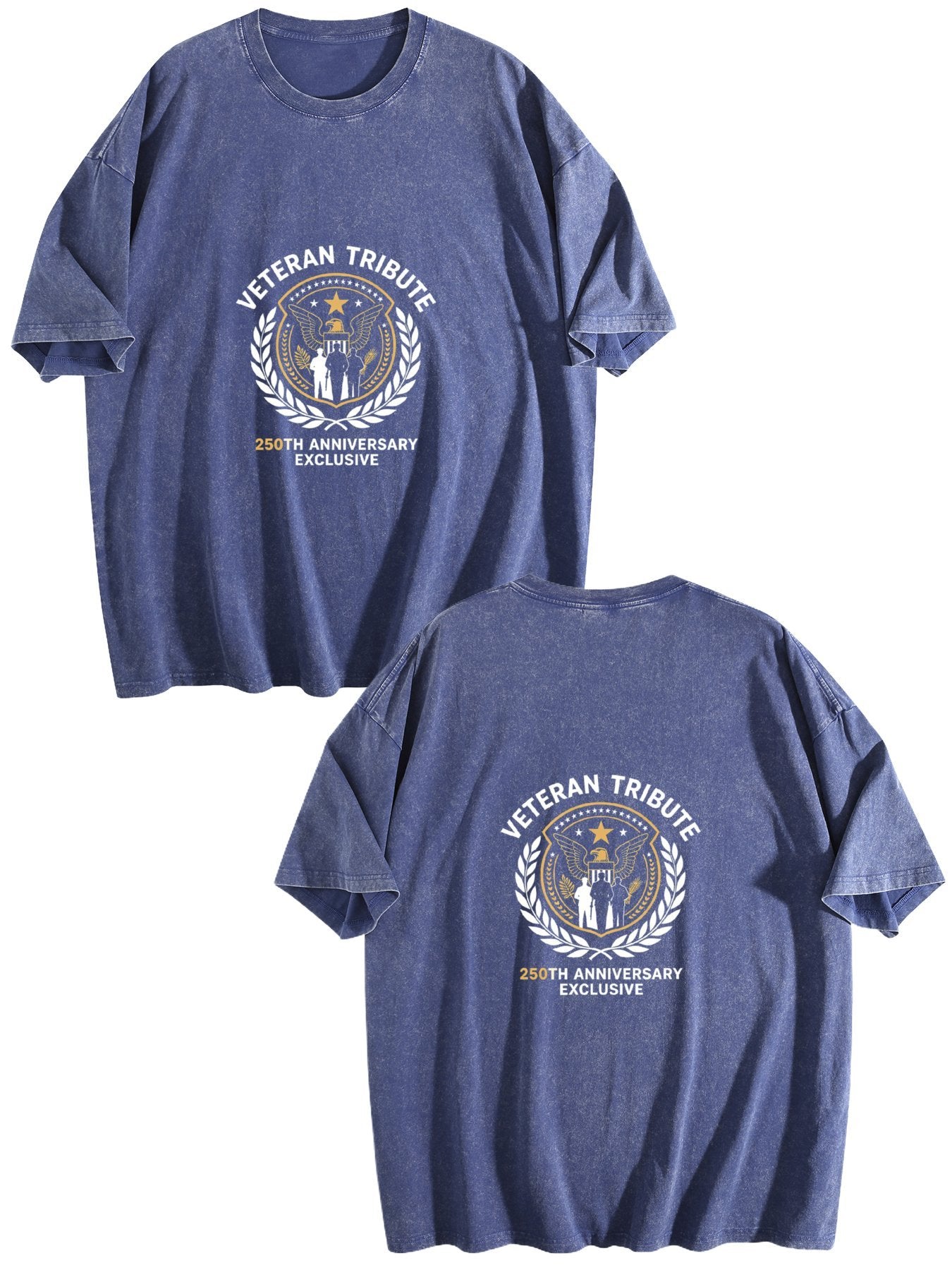230g Pure Cotton Double-sided Print Adult's Patritic "Veteran Tribute" Graphic Washed T-Shirt, Casual Cotton Tee for Daily Wear