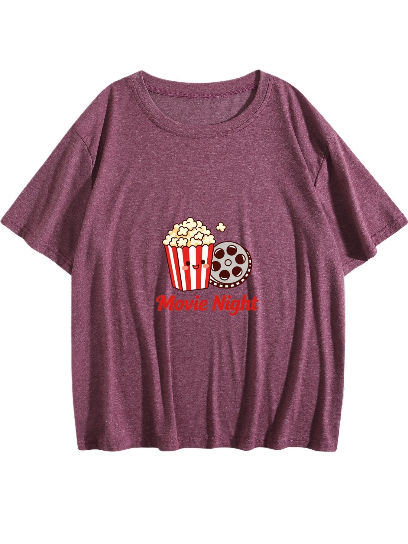 180g Women's "Movie Tonight" Graphic T-Shirt, Casual Cotton Tee for Daily Wear