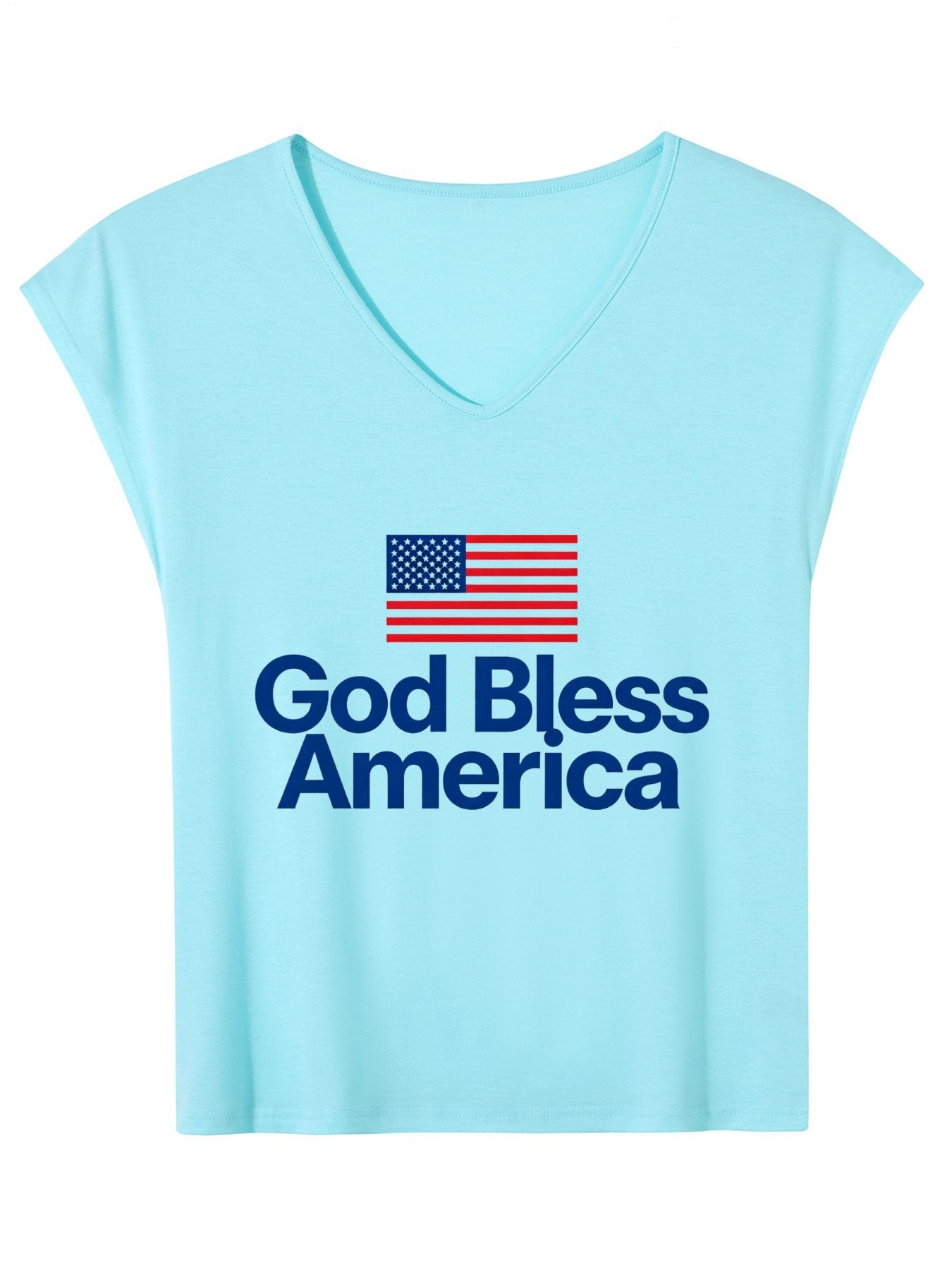 V-neck Sleeveless T-Shirt, Women's USA 250th. "God Bless America" Graphic T-Shirt, USA Casual Cotton Tee