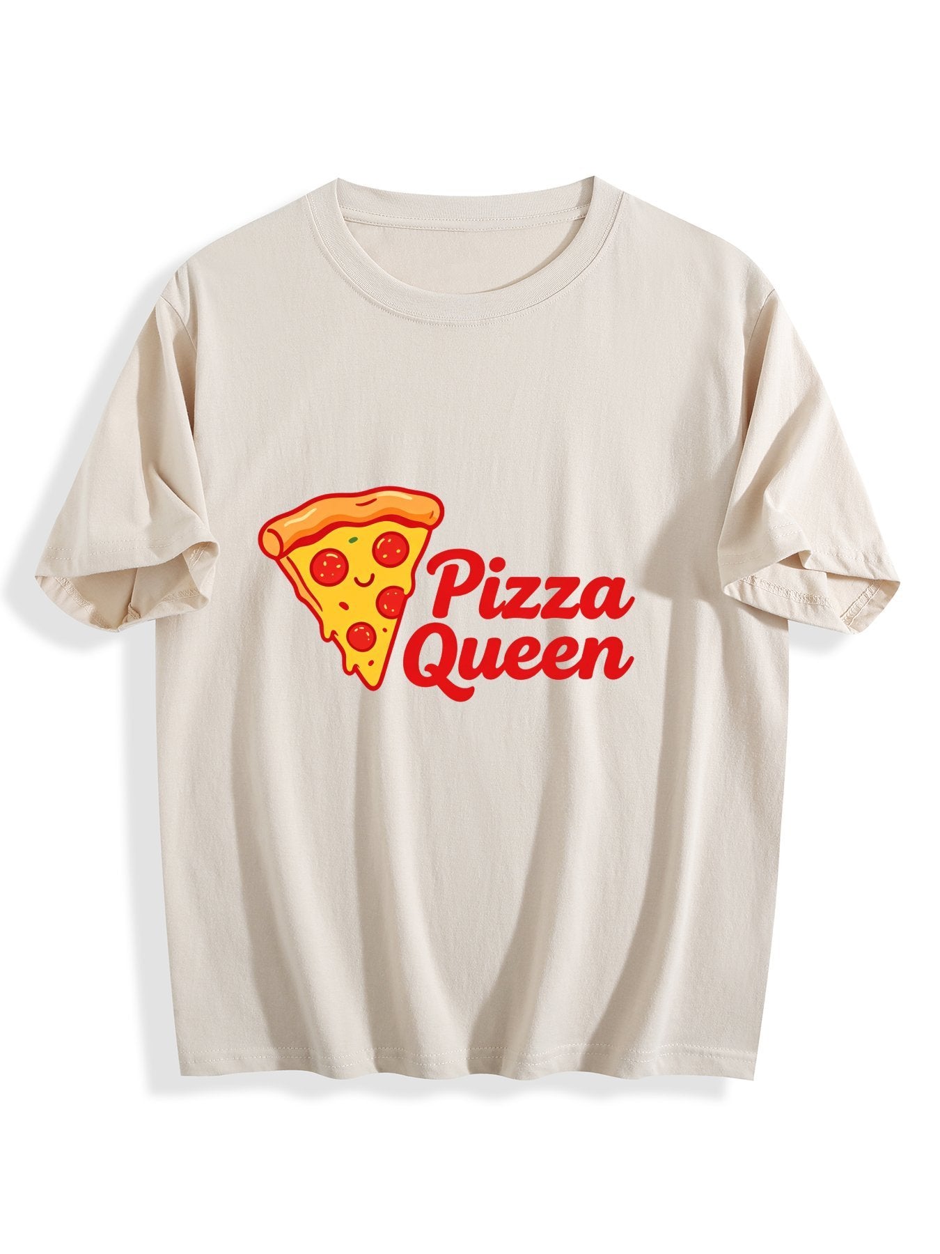 180g Pure Cotton Women's "Pizza Queen" Graphic T-Shirt, USA Casual Cotton Tee