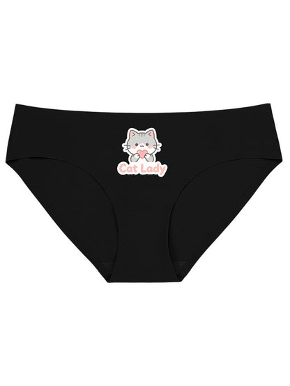 Customized Seamless Fit Underwear with "Cat Lady" Graphic Printed, Stylish Bikini Cut for Daily Wearing and Gift