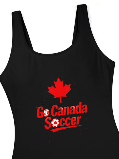 Unique World Cup 2026 Canada Soccer Graphic One Piece Swimsuit, Trendy Outfit for Beach Pool & Vacation