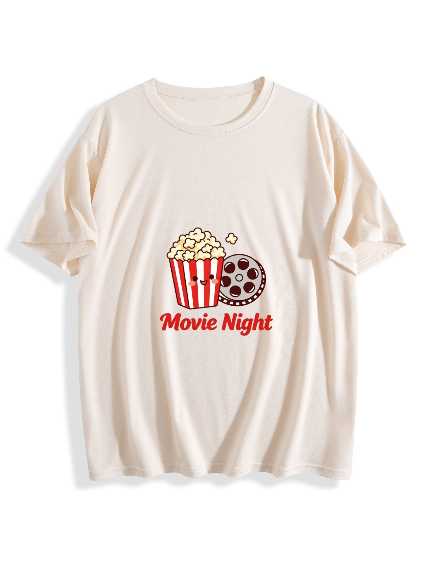 180g Women's "Movie Tonight" Graphic T-Shirt, Casual Cotton Tee for Daily Wear