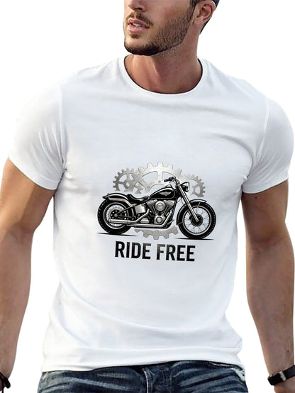 180g Pure Cotton Men's and Women's  "RIDE FREE" Graphic T-Shirt, USA Casual Cotton Tee