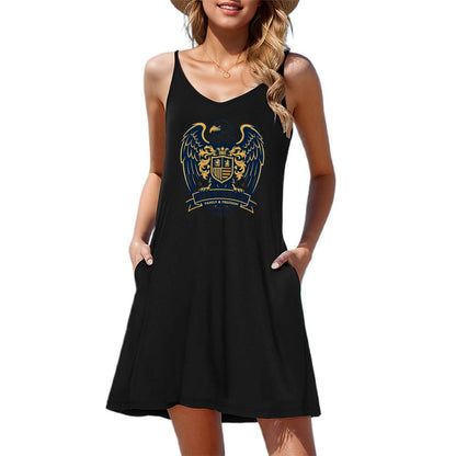 Customize Women's Graphic Strap Dress, Unique Printing Casual Sleeveless Summer Dress
