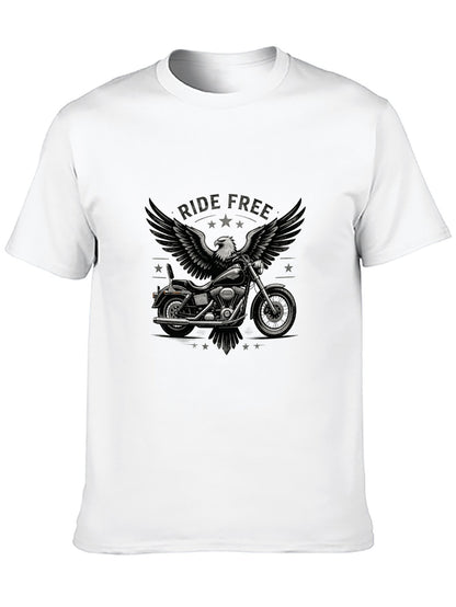 180g Pure Cotton Men's and Women's  "RIDE FREE" Graphic T-Shirt, USA Casual Cotton Tee