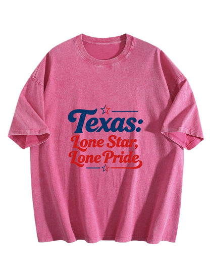 230g Pure Cotton Double-sided Print Adult's USA 250th. Texas Pride Graphic Washed T-Shirt, Casual Cotton Tee for Daily Wear