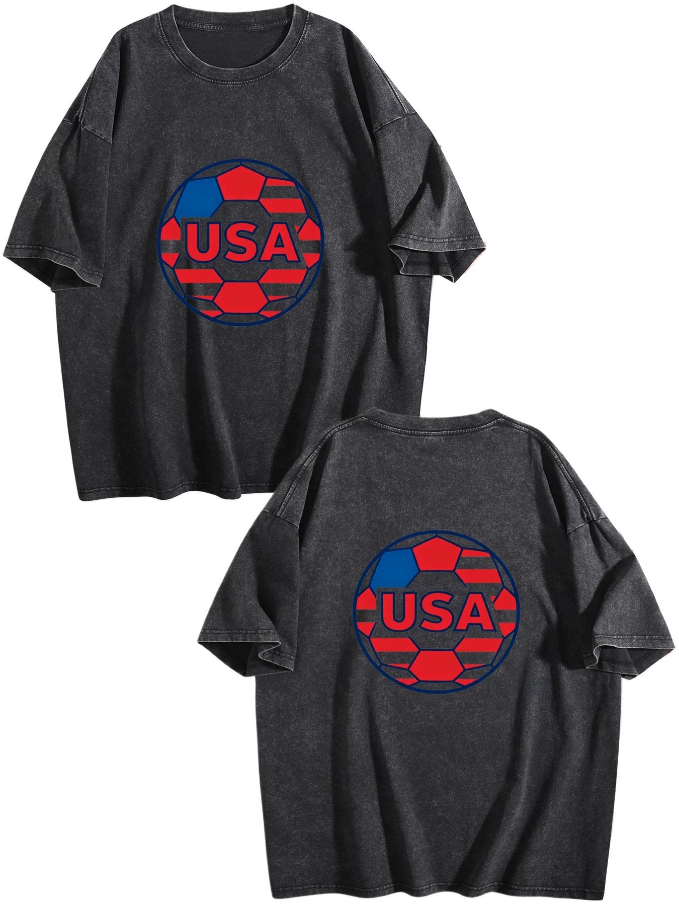230g Pure Cotton Double-sided Print Adult's World Cup USA Graphic Washed T-Shirt, Casual Cotton Tee for Daily Wear