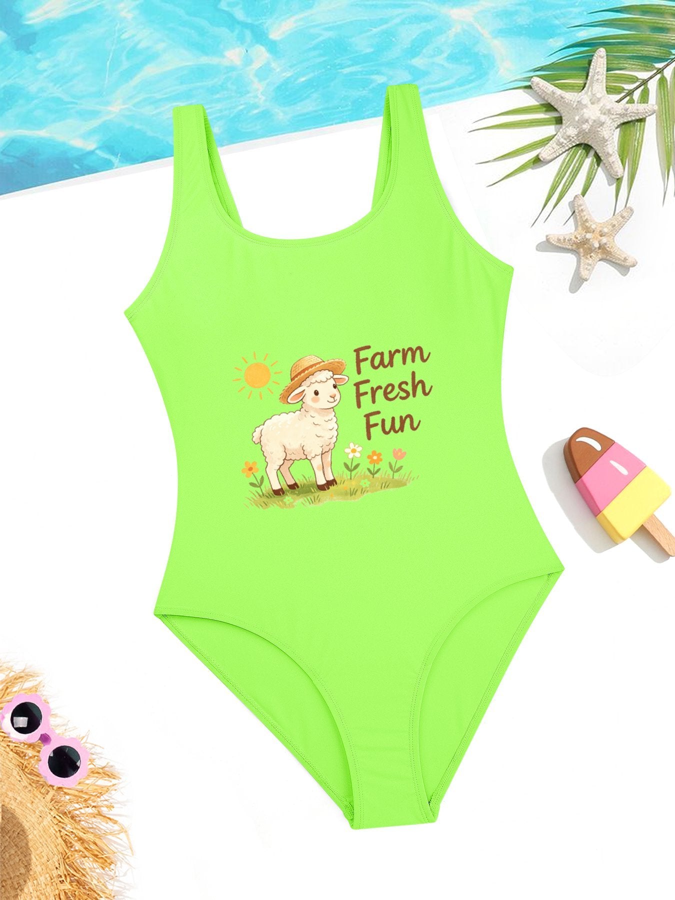 Cute Graphic One Piece Swimsuit for Girls, Perfect Summer Vacation Bathing Suit