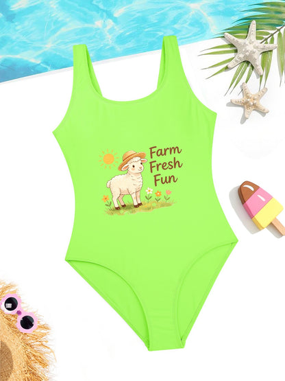 Cute Graphic One Piece Swimsuit for Girls, Perfect Summer Vacation Bathing Suit