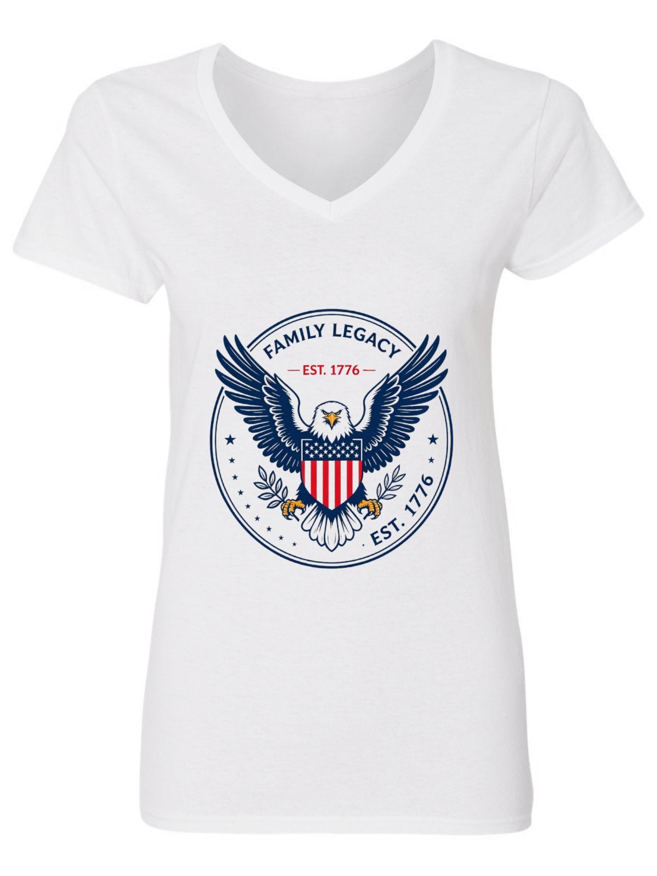 120g Pure Cotton V-neck Women's USA 250th. Family Legacyt Graphic T-Shirt,  Casual Cotton Tee for Daily Wear