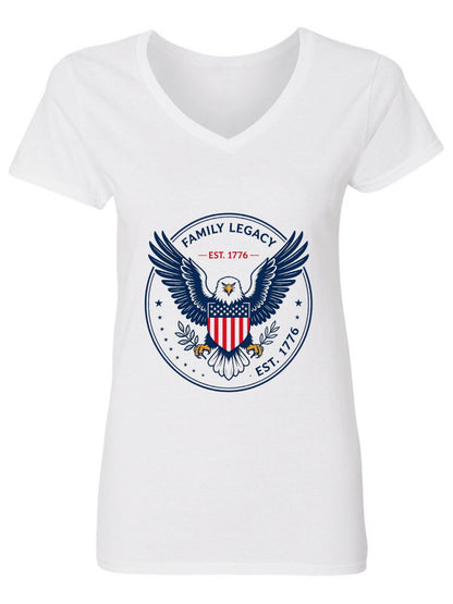 120g Pure Cotton V-neck Women's USA 250th. Family Legacyt Graphic T-Shirt,  Casual Cotton Tee for Daily Wear
