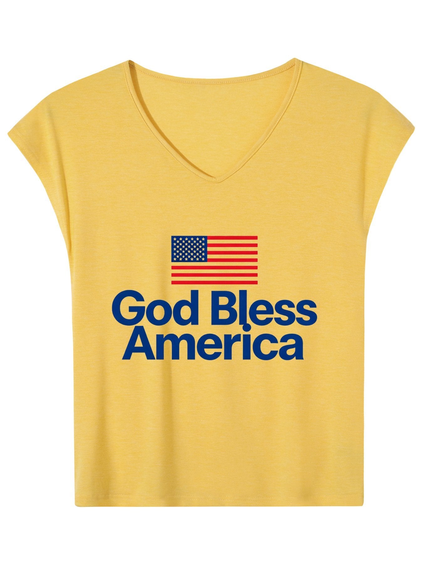 V-neck Sleeveless T-Shirt, Women's USA 250th.  "God Bless America" Graphic T-Shirt, USA Casual Cotton Tee