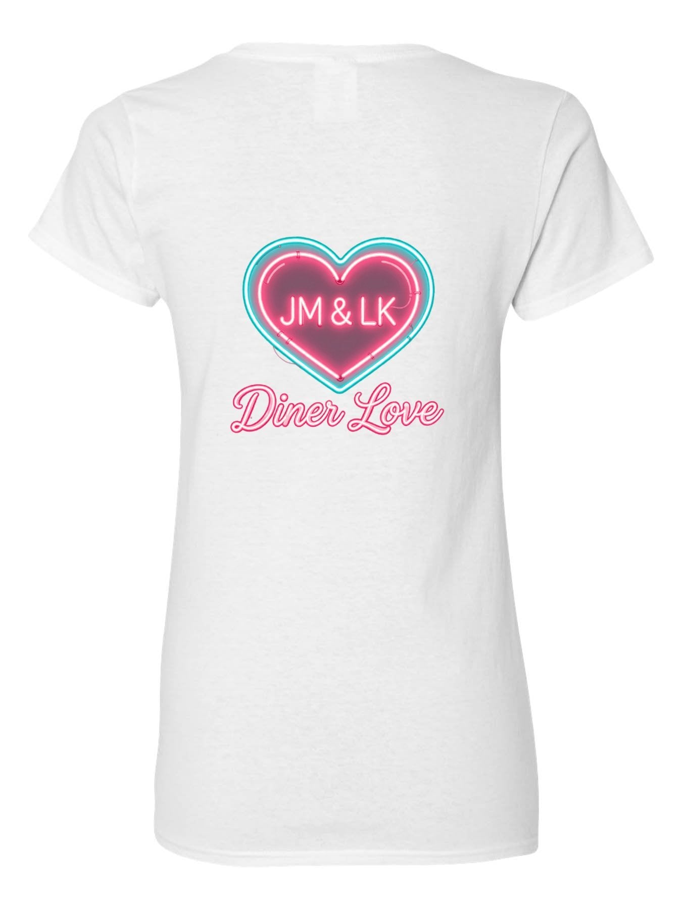 Pure Cotton V-neck Women's "Diner Love" Graphic T-Shirt, USA Casual Cotton Tee