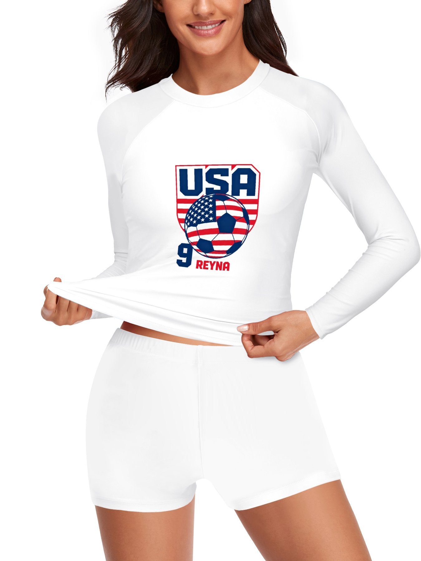 Printed Surf Wear Set, World Cup 2026 USA Graphic Customize Comfort Stretchy Bathing Suit for Ladies Outdoor Water Sports