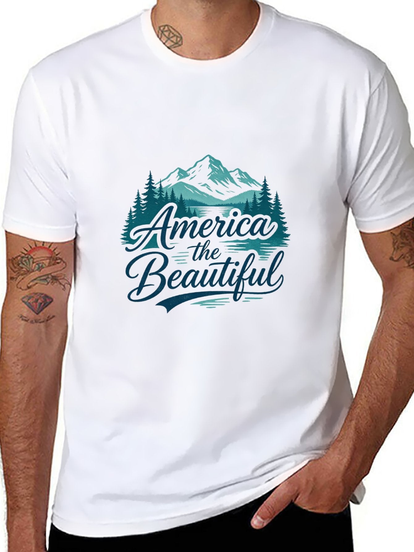 180g Pure Cotton Men's and Women's USA 250th. "America the Beautiful" Graphic T-Shirt, USA Casual Cotton Tee