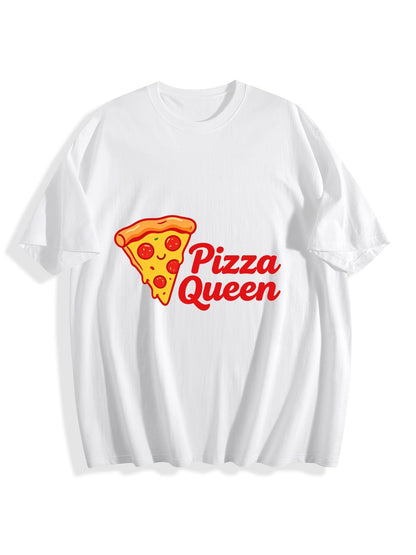180g Pure Cotton Women's  "Pizza Queen" Graphic T-Shirt, USA Casual Cotton Tee