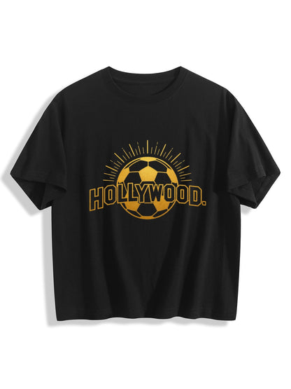 180g Pure Cotton Women's World Cup City "HollyWood" Graphic T-Shirt,  Casual Cotton Tee for Daily Wear