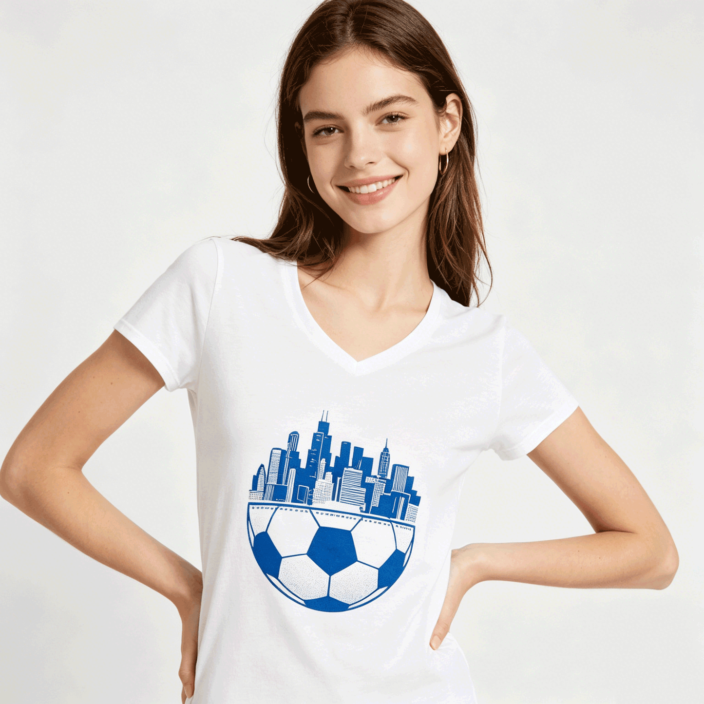 Pure Cotton V-neck Women's World Cup City Graphic T-Shirt, USA Casual Cotton Tee