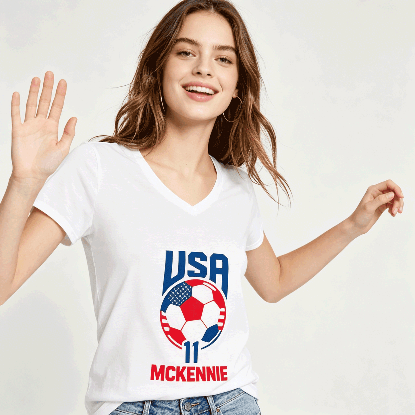 Pure Cotton V-neck Women's World Cup 2026 USA Graphic T-Shirt, USA Casual Cotton Tee