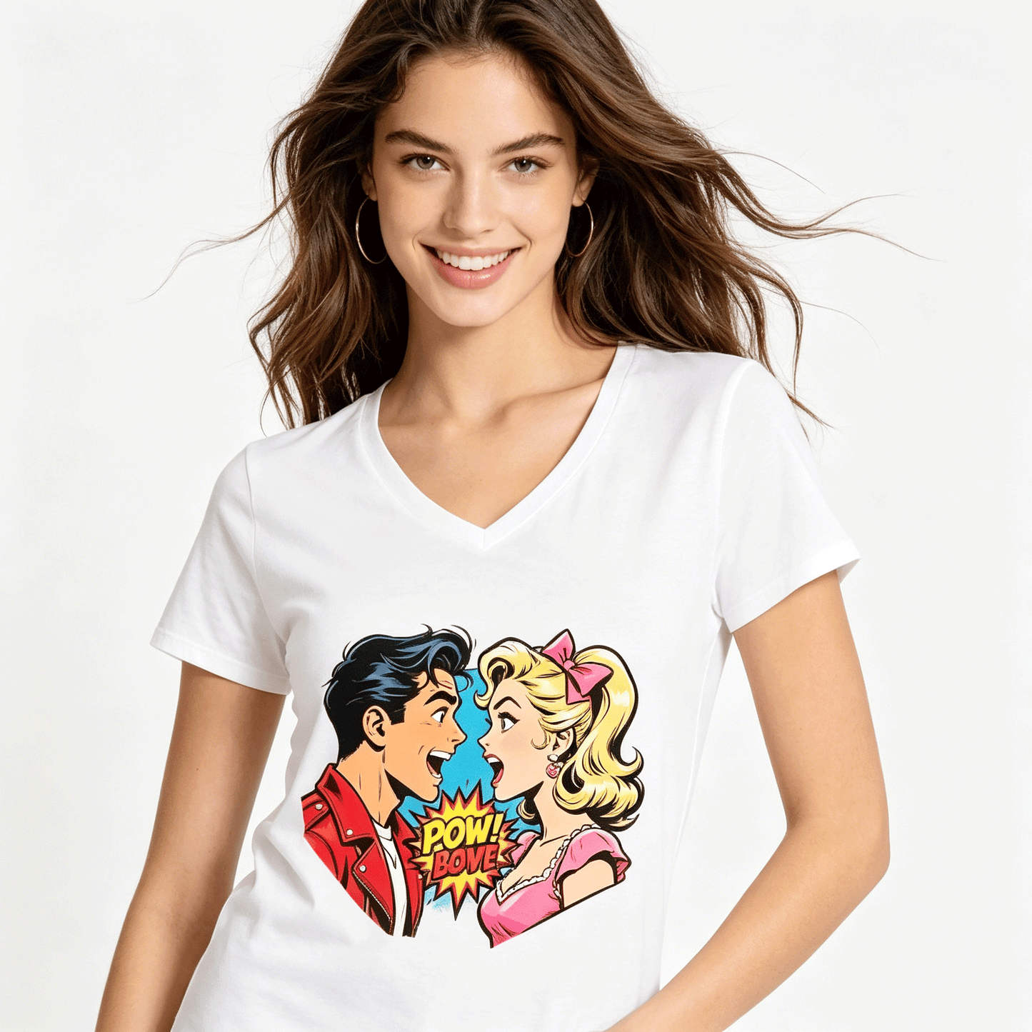 Pure Cotton V-neck Women's Lovers Graphic T-Shirt, USA Casual Cotton Tee