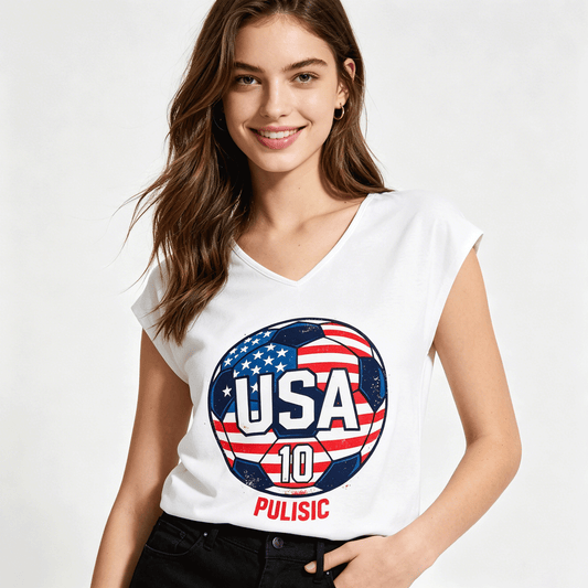 V-neck Sleeveless T-Shirt, Women's World Cup USA Soccer Graphic T-Shirt, USA Casual Cotton Tee