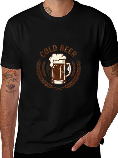180g Pure Cotton Men's and Women's Summer "COLD BEER" Graphic T-Shirt, USA Casual Cotton Tee