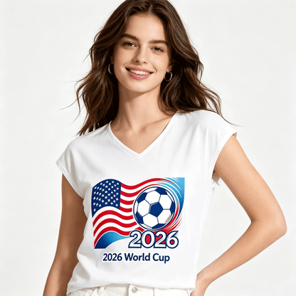 V-neck Sleeveless T-Shirt, Women's World Cup 2026 USA Soccer Graphic T-Shirt, USA Casual Cotton Tee
