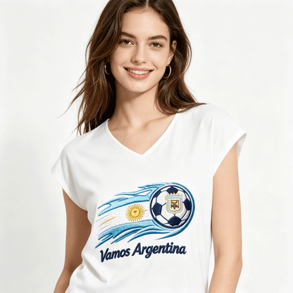 V-neck Sleeveless T-Shirt, Women's World Cup 2026  "Vamos Argentina" Graphic T-Shirt, USA Casual Cotton Tee