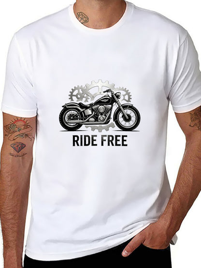 180g Pure Cotton Men's and Women's  "RIDE FREE" Graphic T-Shirt, USA Casual Cotton Tee