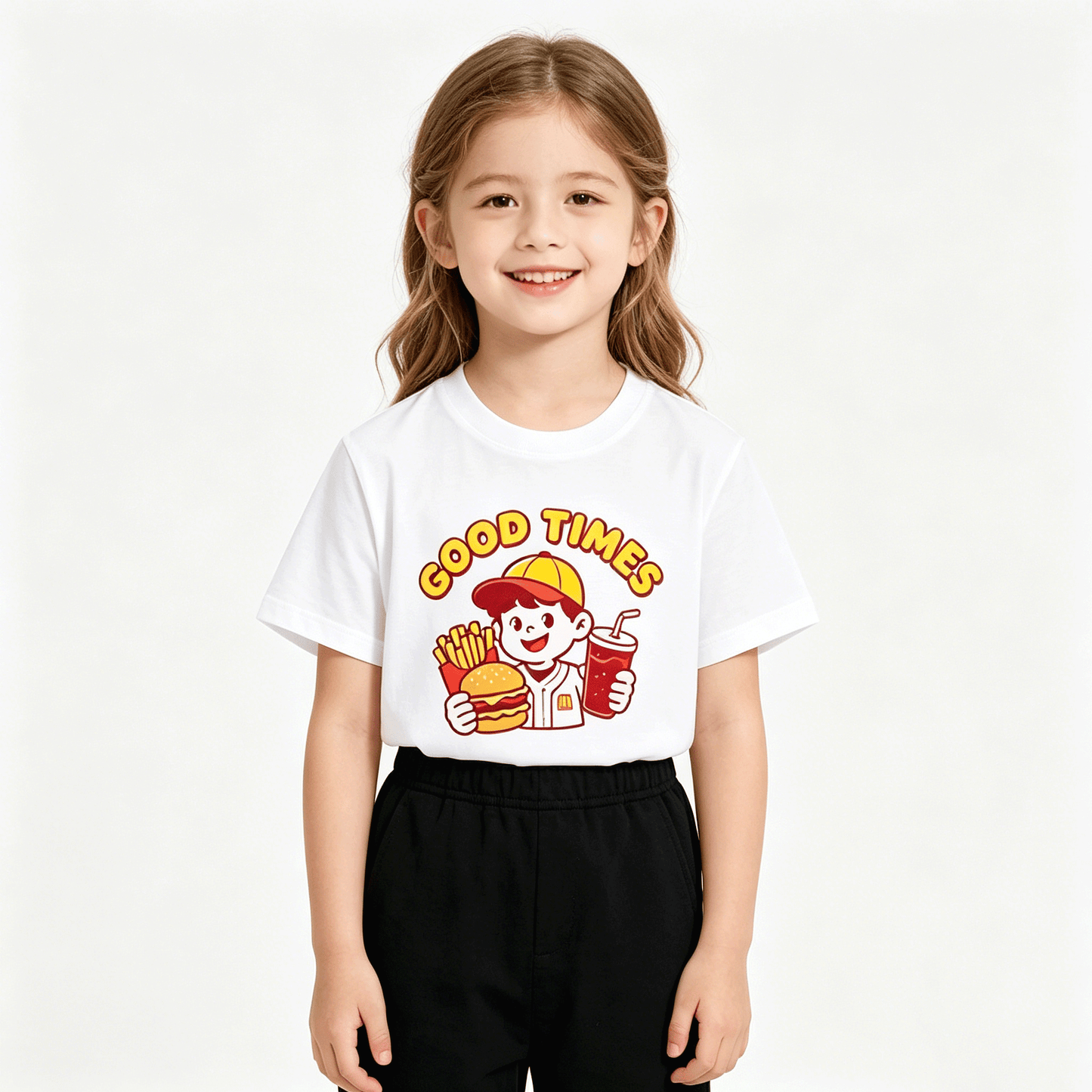 180g Pure Cotton Kid's "Good Times" Graphic T-Shirt, Casual Cotton Tee for Daily Wear