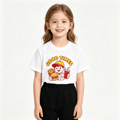 180g Pure Cotton Kid's "Good Times" Graphic T-Shirt, Casual Cotton Tee for Daily Wear