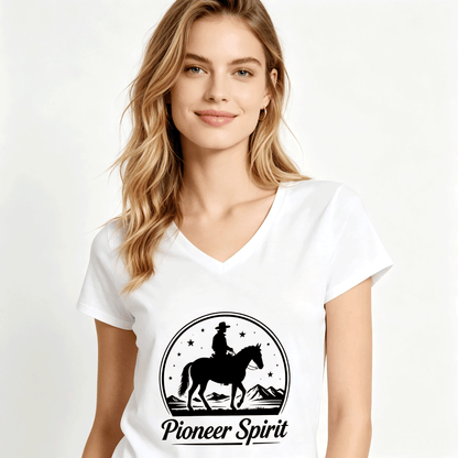 120g Pure Cotton V-neck Women's USA 250th. State Pride "Pioneer Spirit" Graphic T-Shirt,  Casual Cotton Tee for Daily Wear