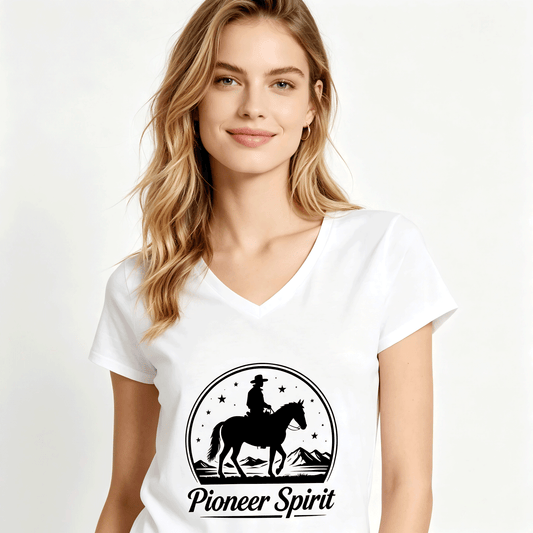 120g Pure Cotton V-neck Women's USA 250th. State Pride "Pioneer Spirit" Graphic T-Shirt,  Casual Cotton Tee for Daily Wear
