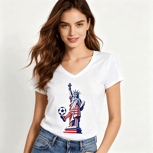 120g Pure Cotton V-neck Women's World Cup USA Soccer Graphic T-Shirt,  Casual Cotton Tee for Daily Wear