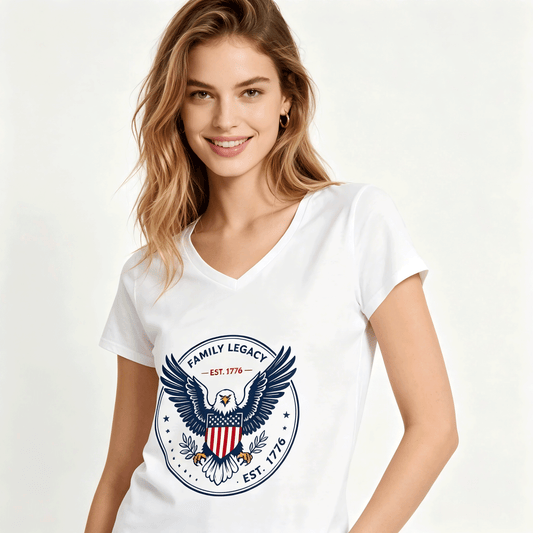 120g Pure Cotton V-neck Women's USA 250th. Family Legacyt Graphic T-Shirt,  Casual Cotton Tee for Daily Wear
