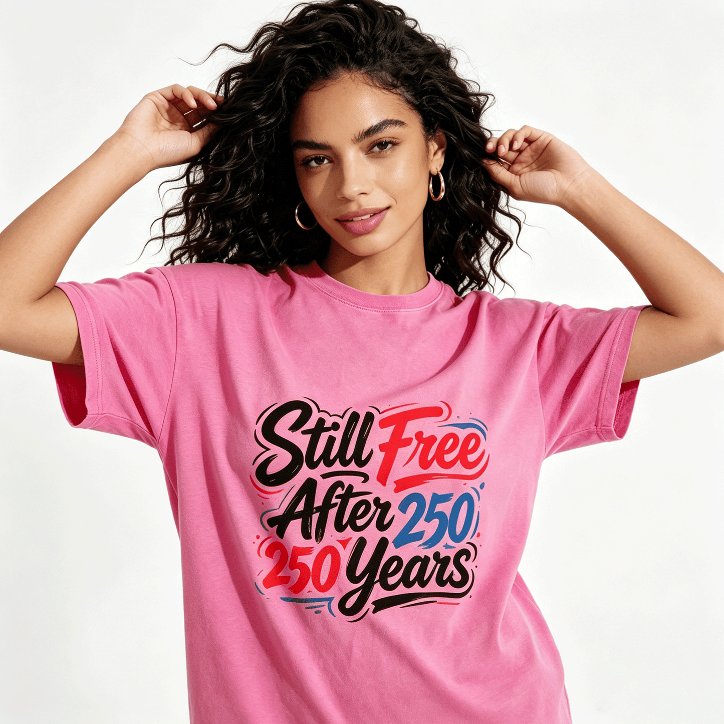 230g Pure Cotton Double-sided Print Adult's America 250th. Graphic Washed T-Shirt, Casual Cotton Tee for Daily Wear