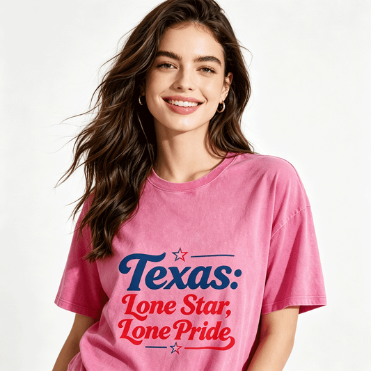230g Pure Cotton Double-sided Print Adult's USA 250th. Texas Pride Graphic Washed T-Shirt, Casual Cotton Tee for Daily Wear