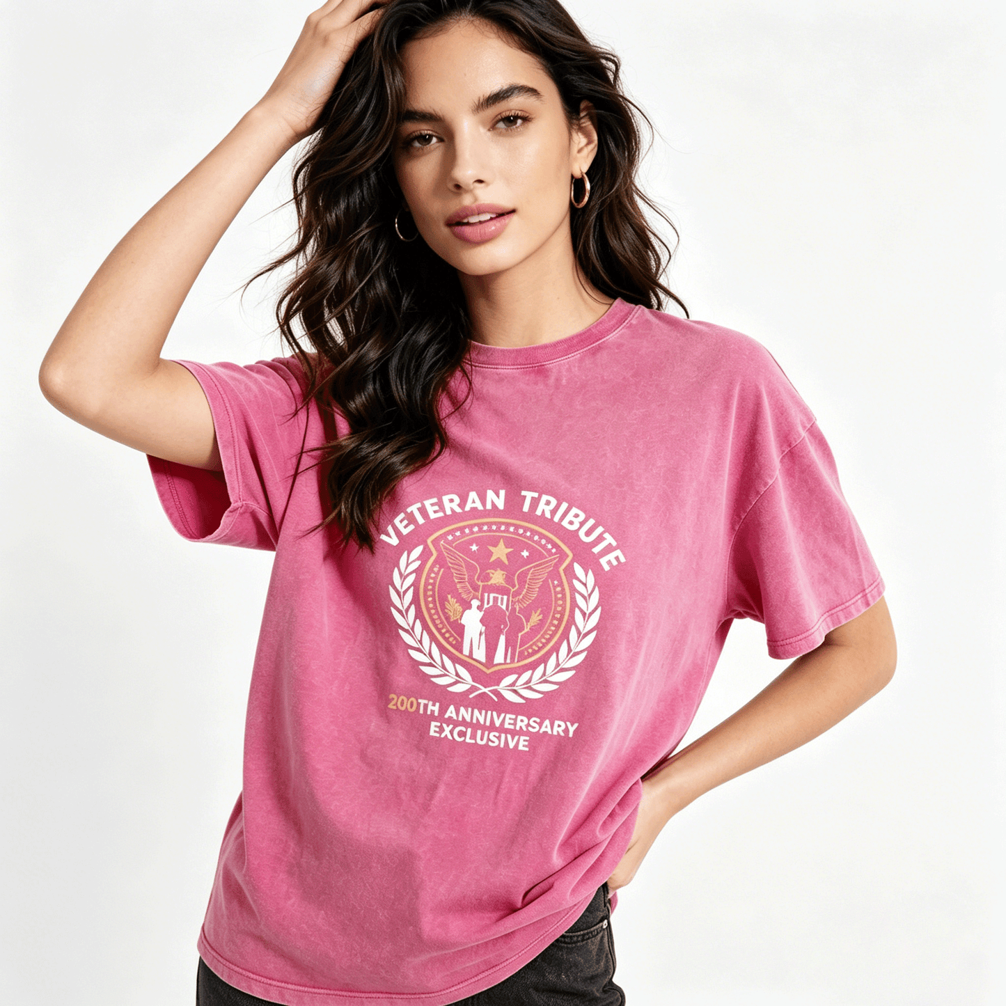230g Pure Cotton Double-sided Print Adult's Patritic "Veteran Tribute" Graphic Washed T-Shirt, Casual Cotton Tee for Daily Wear