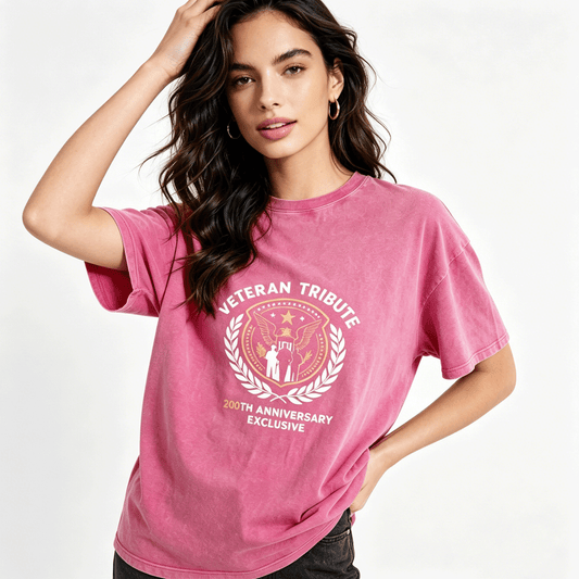 230g Pure Cotton Double-sided Print Adult's Patritic "Veteran Tribute" Graphic Washed T-Shirt, Casual Cotton Tee for Daily Wear
