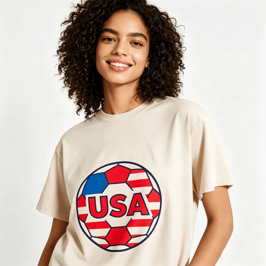 230g Pure Cotton Double-sided Print Adult's World Cup USA Graphic Washed T-Shirt, Casual Cotton Tee for Daily Wear