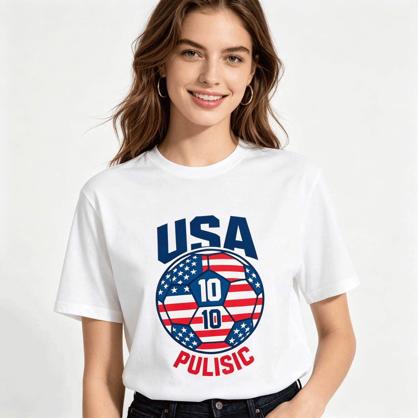 180g Pure Cotton Women's  World Cup "Pulisic" Graphic T-Shirt, USA Casual Cotton Tee